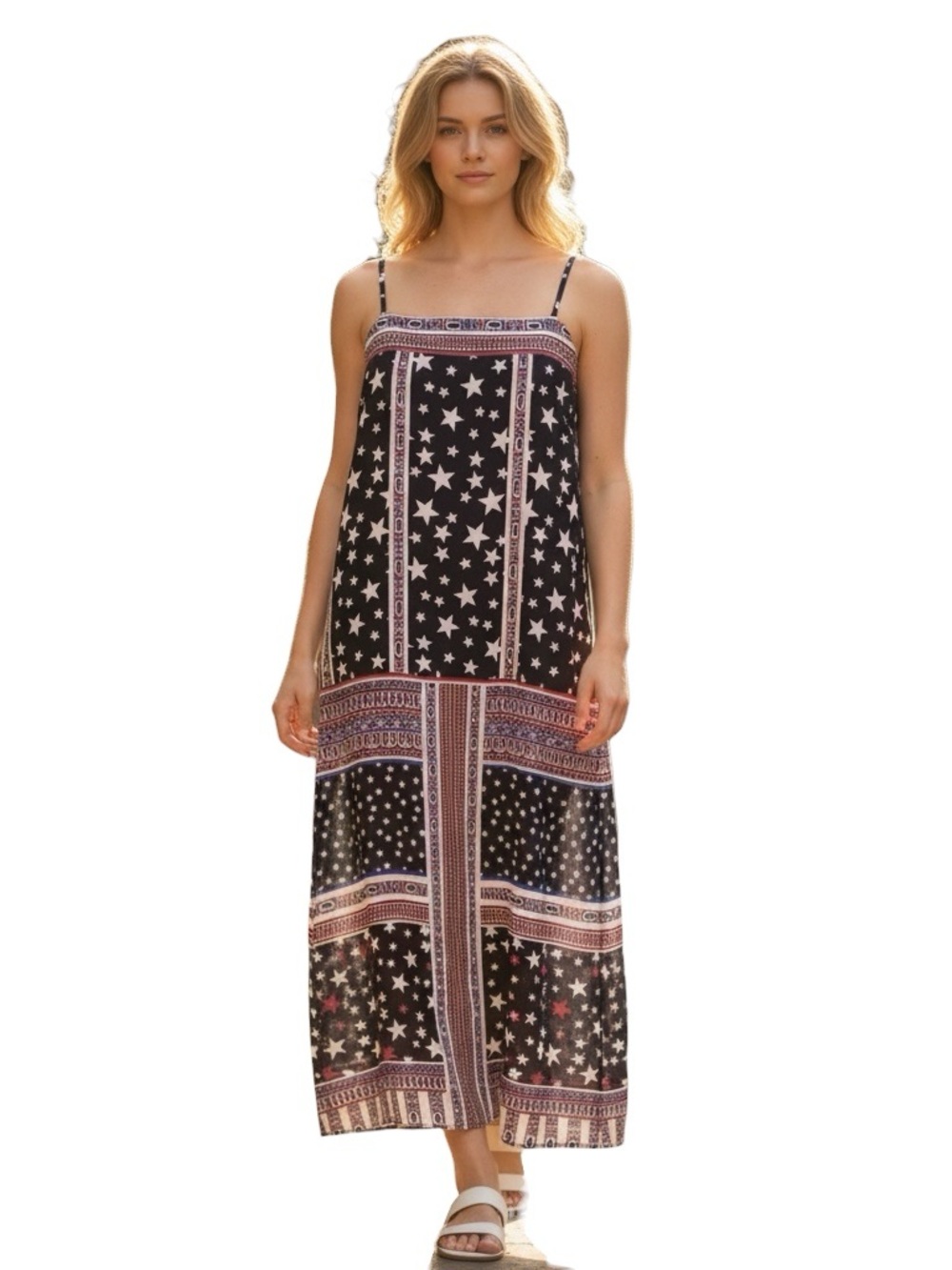 Size Small Avec Les Filles Midi Womens Dress Sheer Boho Stars Americana